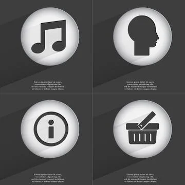 Note, Silhouette, Information, Basket icon sign. Set of buttons with a flat desi Stockillustratie