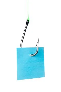 Note snagged on fishook Stock Photos