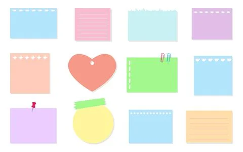 Note sticker color with pin, clips, push pin, tape Stock Illustration