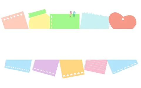 Note stickers and labels with clips and tape frame Stock Illustration