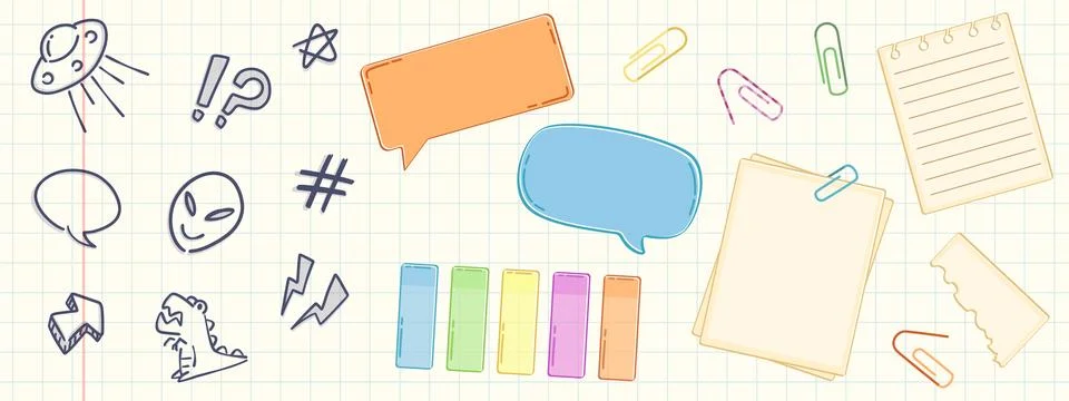 Note stickers with cute doodle elements for diary Stock Illustration