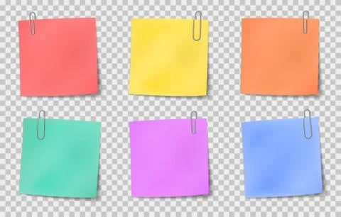 Note sticky. Color paper notes attached by metallic paper clips, information イラスト素材