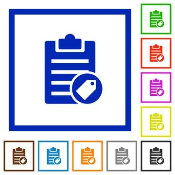 Note tagging flat framed icons Stock Illustration