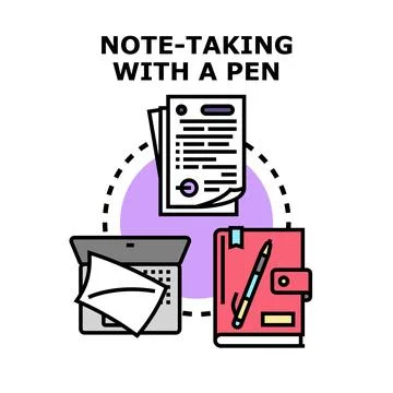 Note taking process with a pen and digital device Stock Illustration