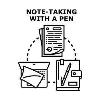 Note taking process with a pen and digital device Stock Illustration