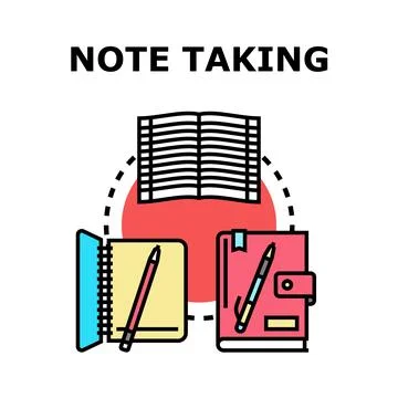 Note taking process with planning and studying elements Stock Illustration