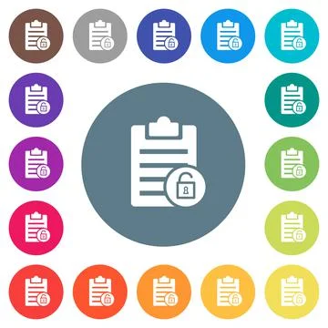Note unlock flat white icons on round color backgrounds Stock Illustration