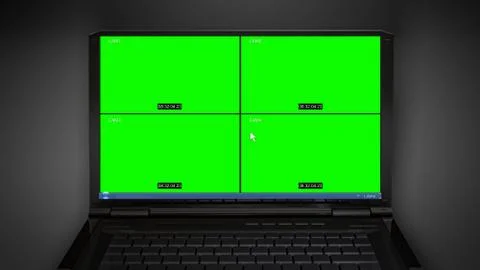 Notebook with 4 cctv displays for control room Illustrazione stock