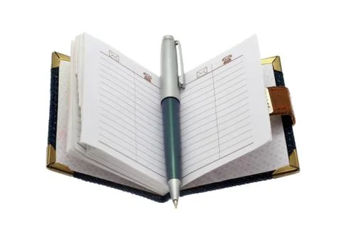 Notebook and ball pen Stock Photos