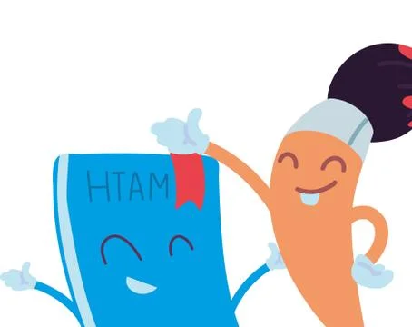 Notebook and brush with happy face cartoon Stock Illustration