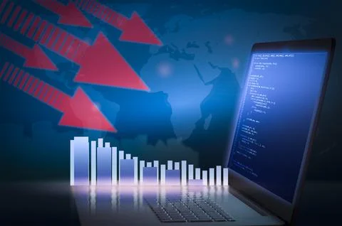 Notebook and code background. The fall in stock prices and the financial cris 스톡 일러스트