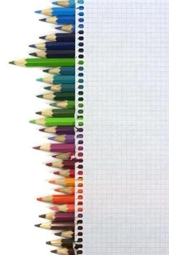 Notebook and crayons, back to school Stock Photos