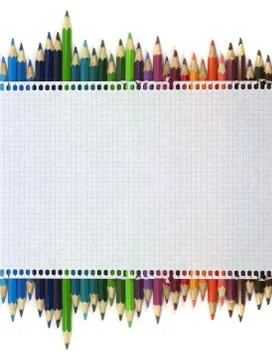 Notebook and crayons, back to school, banner Stock Photos