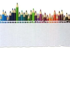 Notebook and crayons, back to school, banner Stock Photos