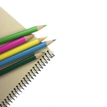 Notebook and crayons, back to school Stock Photos