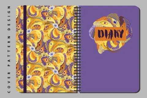 Notebook and diary cover design for print with seamless pattern included. Stockillustratie