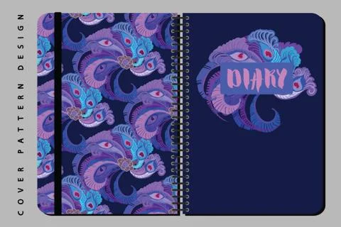 Notebook and diary cover design for print with seamless pattern included. Stockillustratie