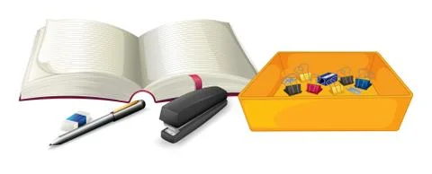A notebook and the different school supplies Stock Illustration