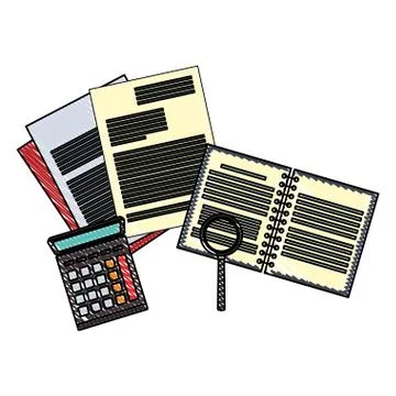 Notebook and documents with calculator scribble Stock Illustration