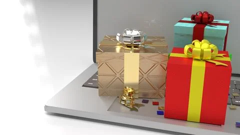 Notebook and Gift box 3d rendering for shopping online or celebration concept Stock Photos