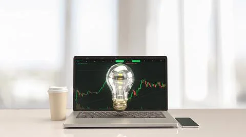 Notebook and  light bulb  on white table for idea  business concept 3d render Foto stock