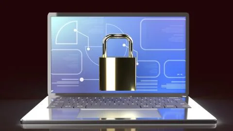 The notebook and master key 3d rendering for Computer security content. Stock Photos