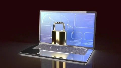 The notebook and master key 3d rendering for Computer security content. Stock Photos