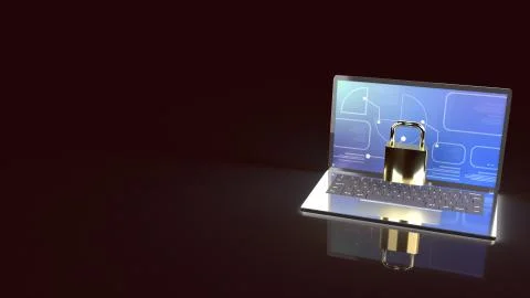 The notebook and master key 3d rendering for Computer security content. Stock Photos