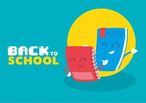 Notebook and math book cartoon of back to school vector design Stock Illustration