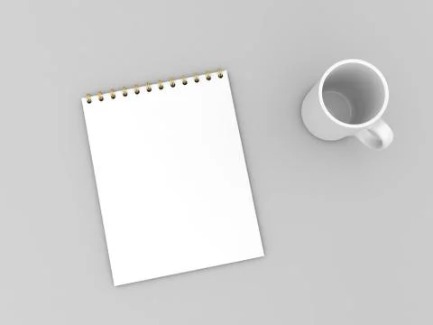 Notebook and mug mock up on gray background. Stock Illustration