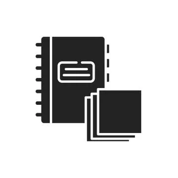 Notebook and note paper black glyph icon. School supplies. Sign for web page, Stock Illustration