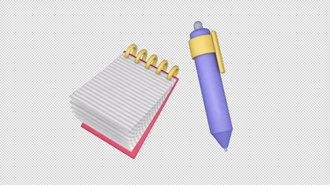 Notebook and pen, 3D animation on a transparent alpha channel background Stock-Footage 280984770