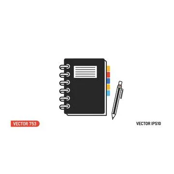 Notebook and pen with colored index tabs icon 库存插图