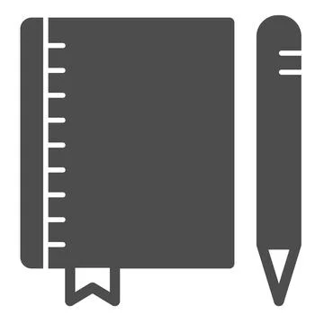 Notebook and pen, copybook, drawing block, notepad solid icon, education concept Stock Illustration