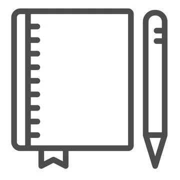 Notebook and pen, copybook, drawing block, notepad line icon, education concept Stock Illustration