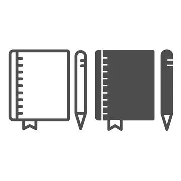 Notebook and pen, copybook, drawing block, notepad line and solid icon Stock Illustration