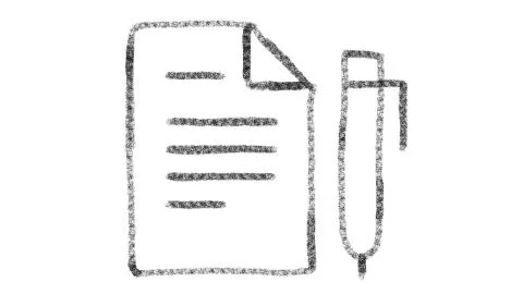 Notebook and pen icon drawn with drawing style on chalkboard, animated footage Stock Illustration