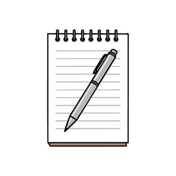 (Notebook and Pen Illustration. This image depicts a gray writing implement.. Stock Illustration
