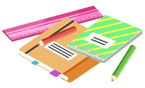 Notebook and Pencil, Back to School, Write Vector Stock Illustration
