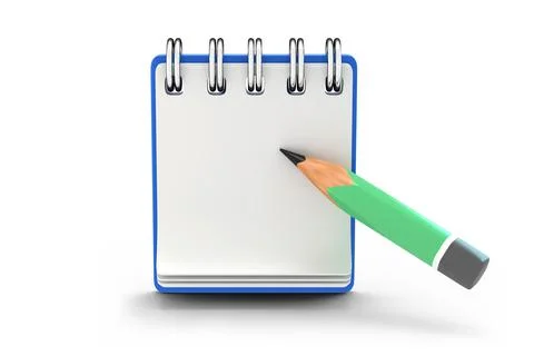 Notebook and pencil front view 3D render 스톡 일러스트