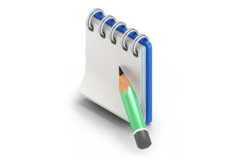 Notebook and pencil isometric view 3D render Stock Illustration