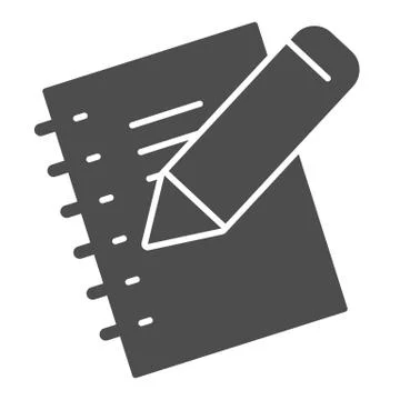 Notebook and pencil solid icon. Exercise book, sheet of pocketbook with wooden Stock Illustration