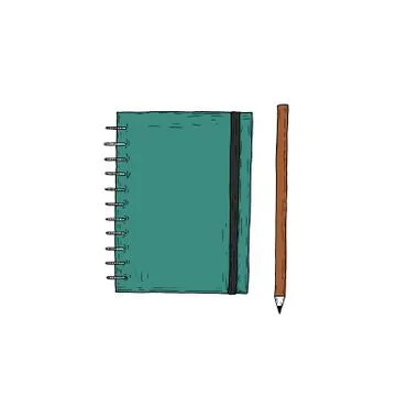 Notebook and pencil. Top view. Isolated objects on white. Stock Illustration