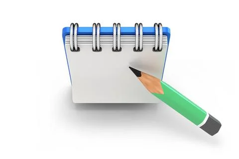 Notebook and pencil top view 3D render Stock Illustration