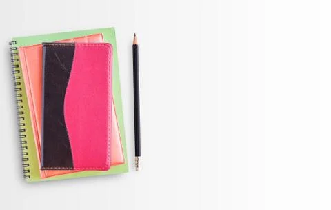 Notebook and pencil on white background Stock Photos