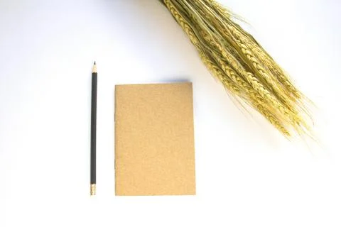 Notebook and pencil on white background. Stock Photos