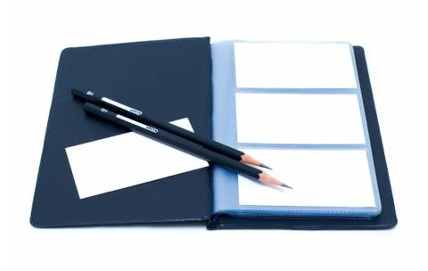 Notebook and pencils (Clipping path) isolated on white background Stock Photos