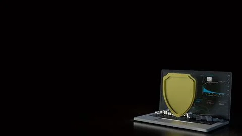 The notebook and shield for cyber security concept 3d rendering. Stock Illustration