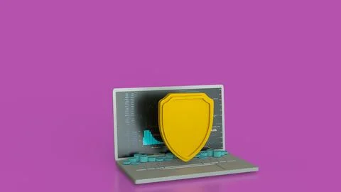 The notebook and shield for cyber security concept 3d rendering. Stock Illustration