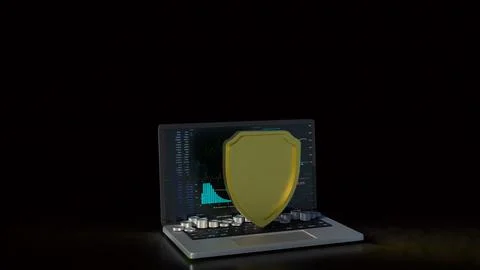The notebook and shield for cyber security concept 3d rendering. Stock Illustration